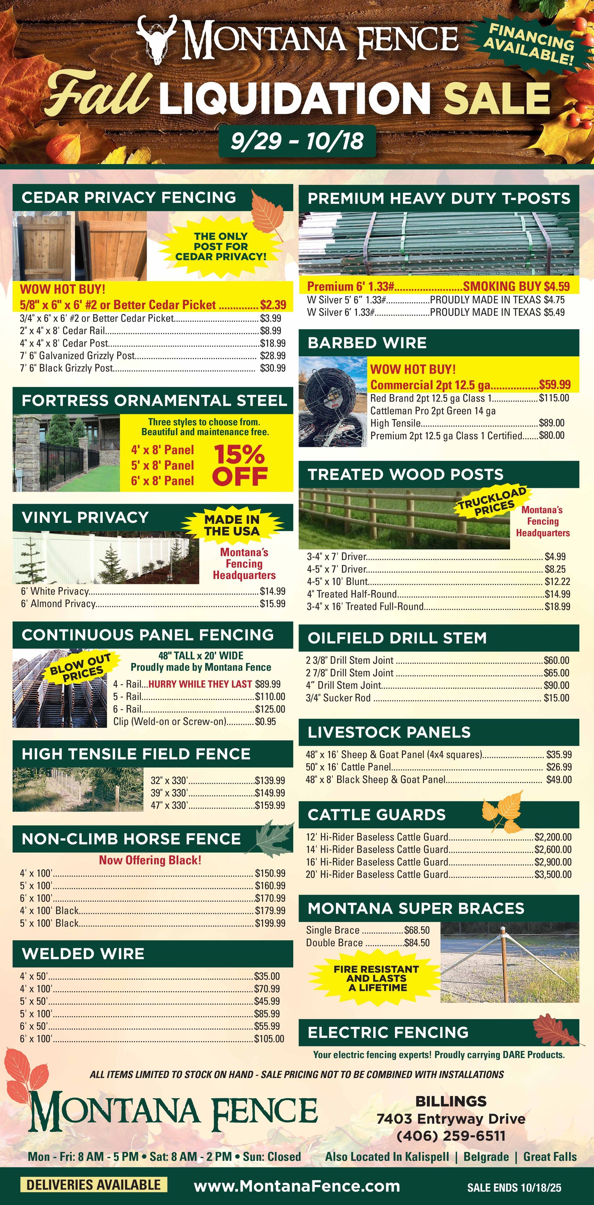 A brochure for Montana Fence shows a variety of fence products.