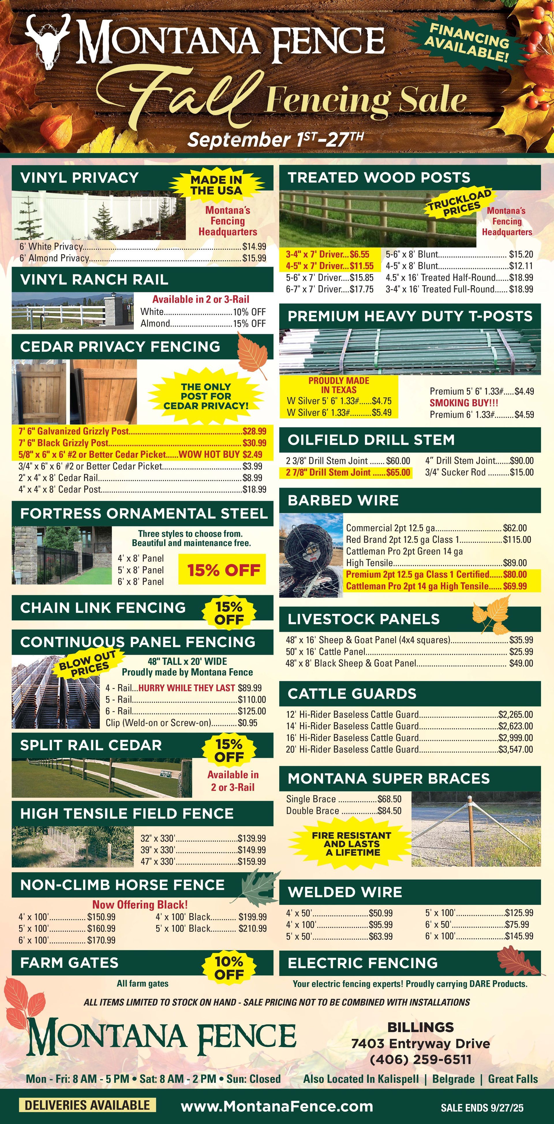 A brochure for Montana Fence shows a variety of fence products.