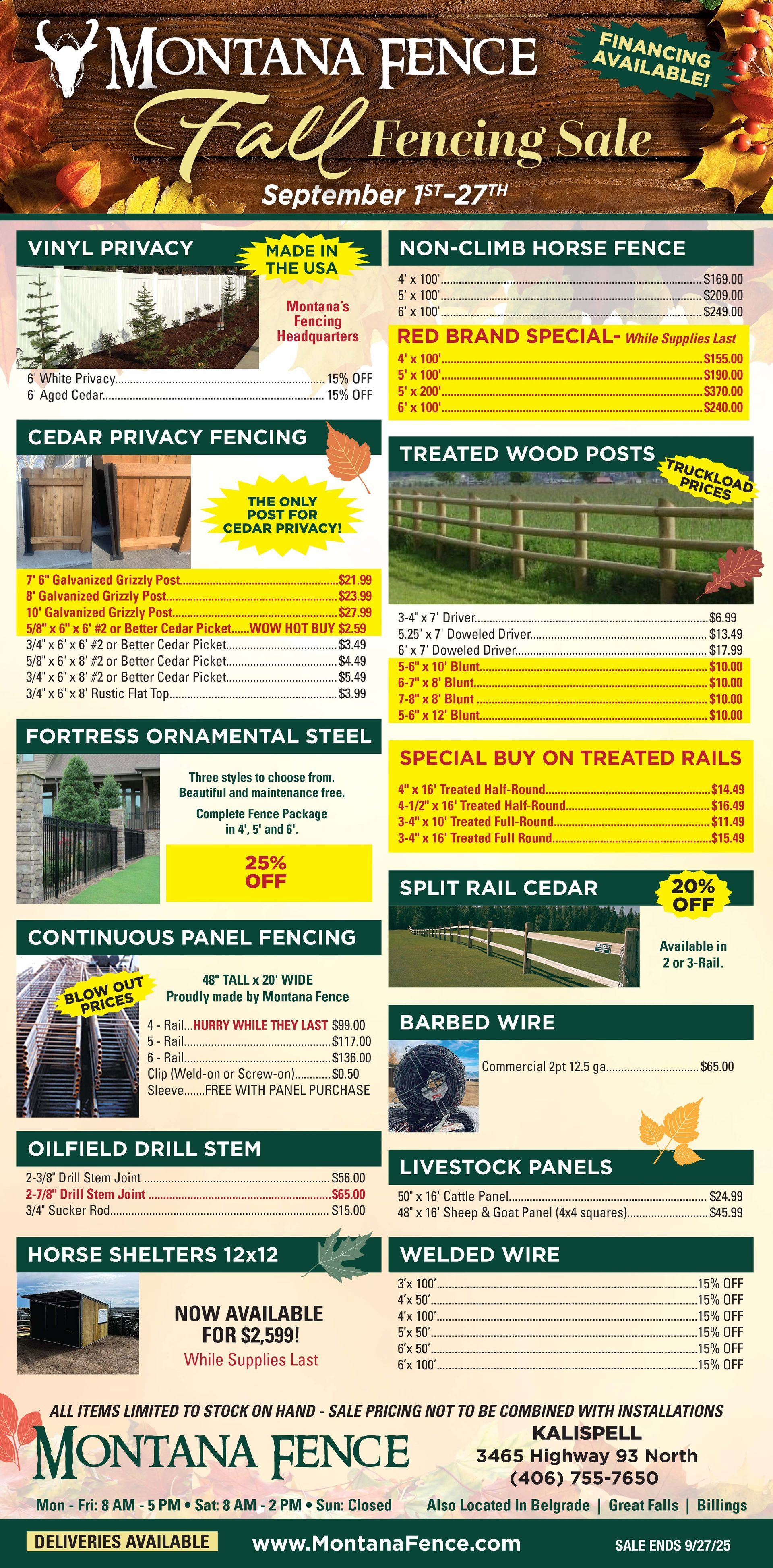 A brochure for Montana Fence shows a variety of products.