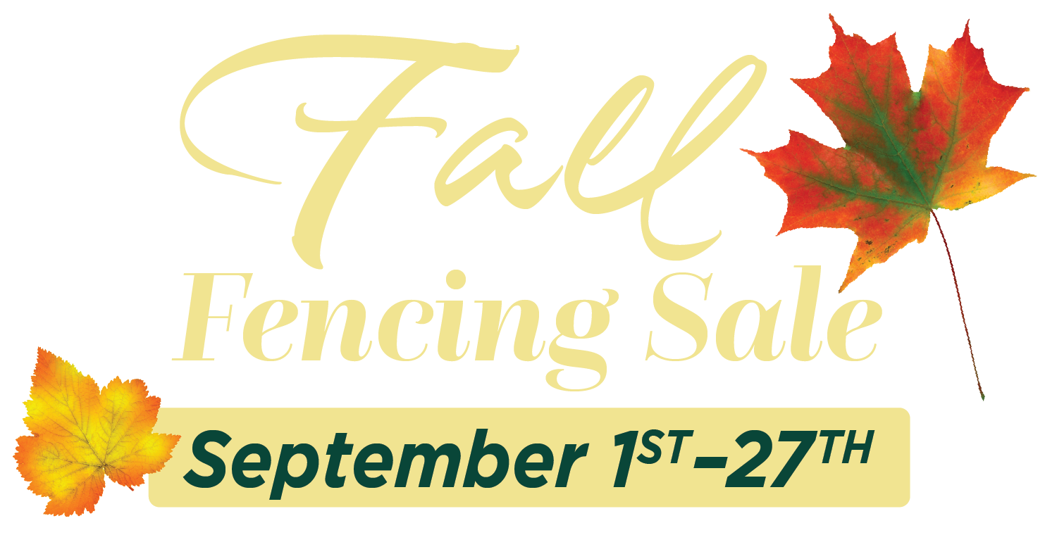 Fall Fencing Sale: Text with fall leaf images, dates September 1st-27th.