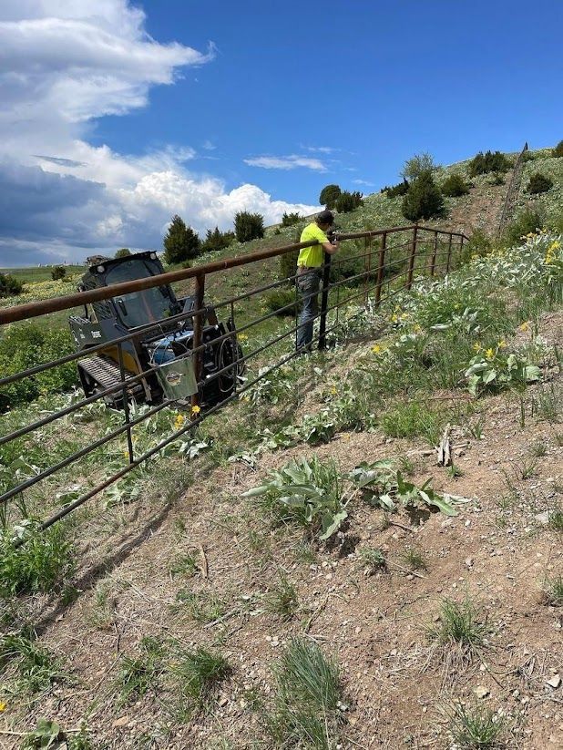 A man is standing next to a fence in a field.
