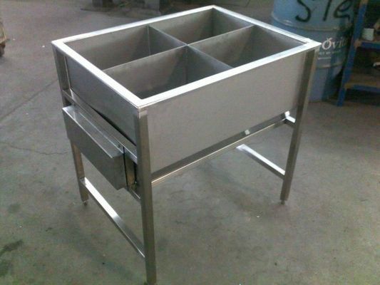 Stainless steel industrial sink with four compartments and a drawer. — R&M Sheetmetal Nowra Metal Roofing in South Nowra, NSW