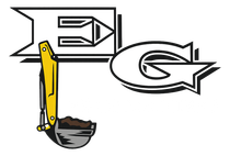 Logo with yellow excavator arm, soil in a gray bucket, and "EG" initials.