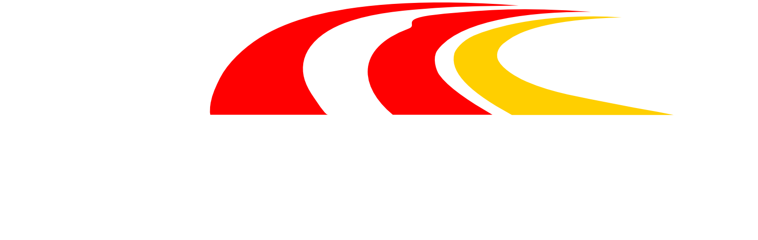 Three swooshes: red, white, and yellow, curving right.