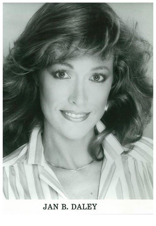 A black and white photo of a woman named jan b. daley