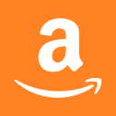 the amazon logo is white on an orange background .
