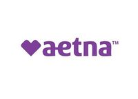 The aetna logo is purple with a heart in the middle.