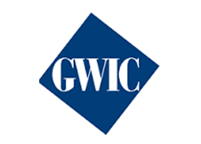 A blue square with gwic written on it