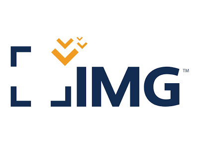 A blue and orange logo for a company called img