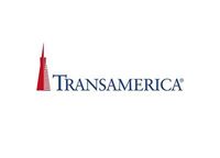 The transamerica logo is red and blue with a tower in the background.