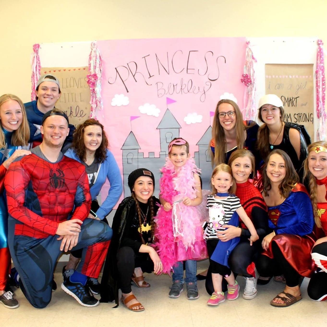 Child Life Specialists, hospital staff, and family wear costumes to celebrate Berkley