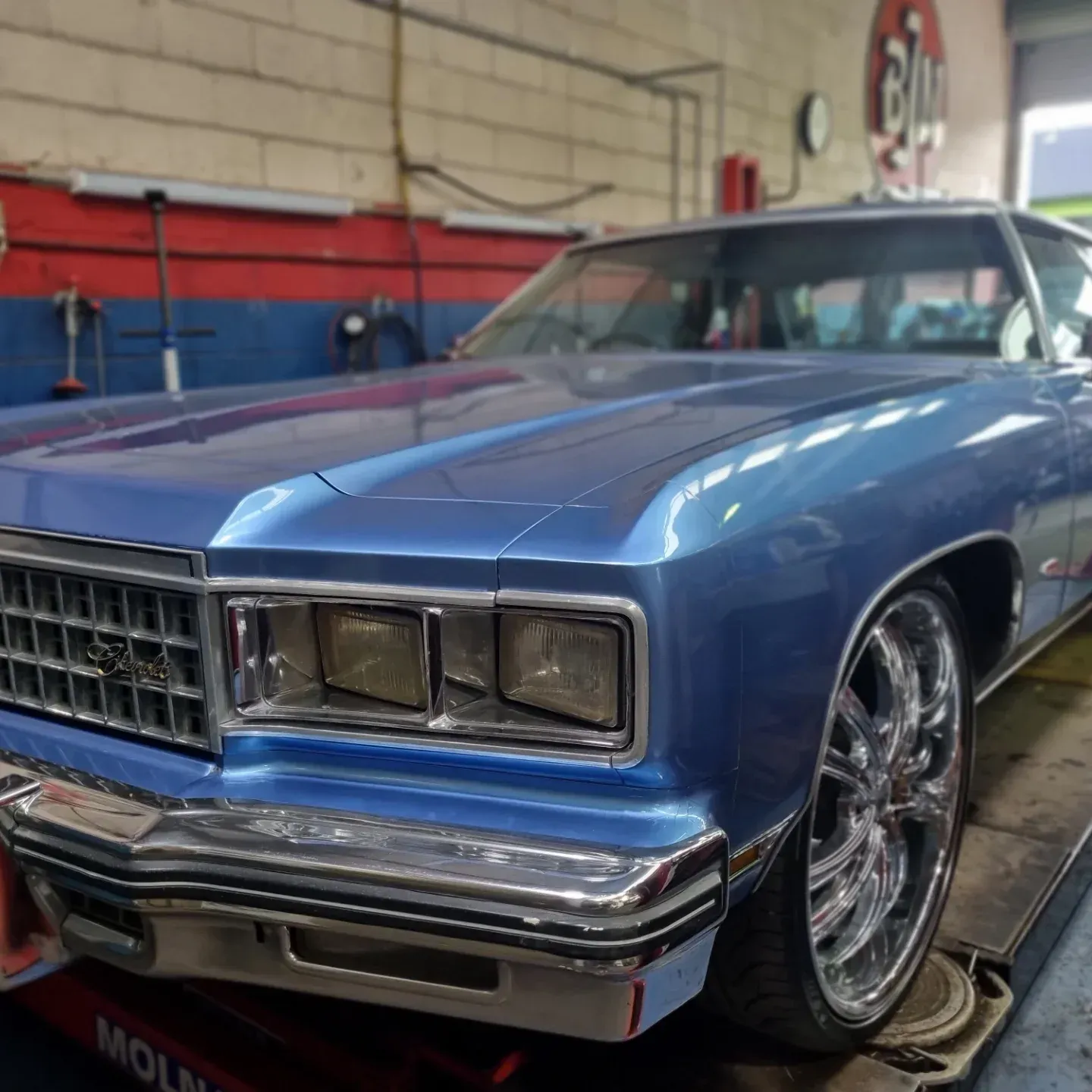 Blue Classic Car in a Repair Shop — BJM Mechanical Mufflers & Tyres in Oxenford, QLD