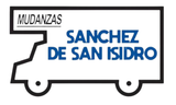 Logo des Umzugsunternehmens mit weißem LKW und blauem Schriftzug „Sánchez de San Isidro“
