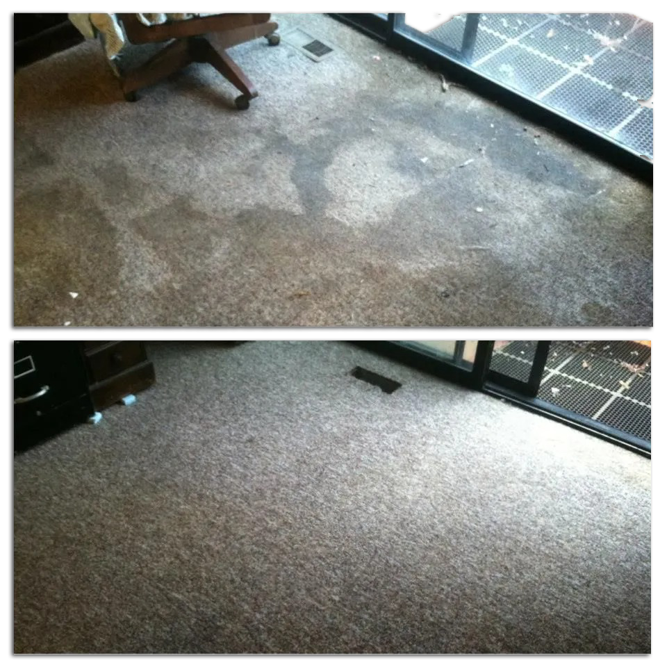 A before and after picture of a dirty carpet