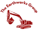 The earthworks group logo is a red excavator with a bucket full of dirt.