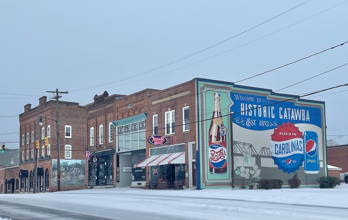 Downtown Catawba, NC in the snow