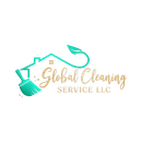 Logo for Global Cleaning Service LLC, turquoise brush and house icon, gold script text, teal leaf.
