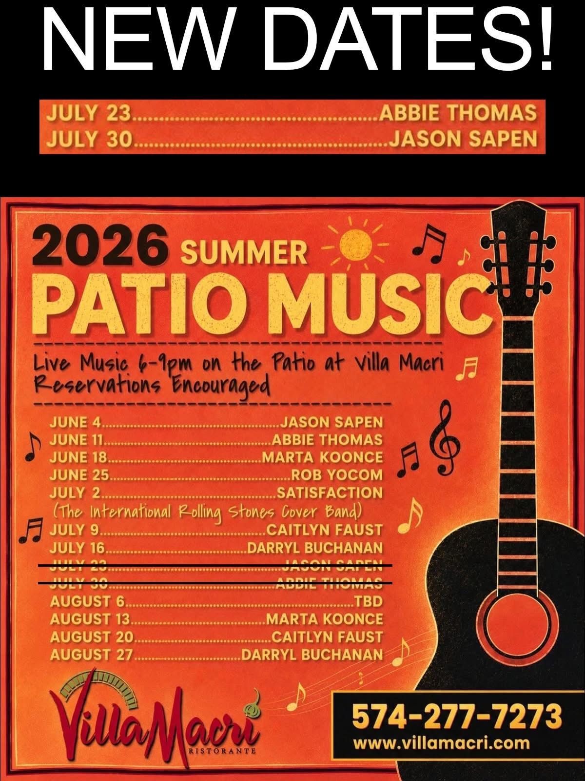 2026 Summer Patio Music 
6pm - 9pm