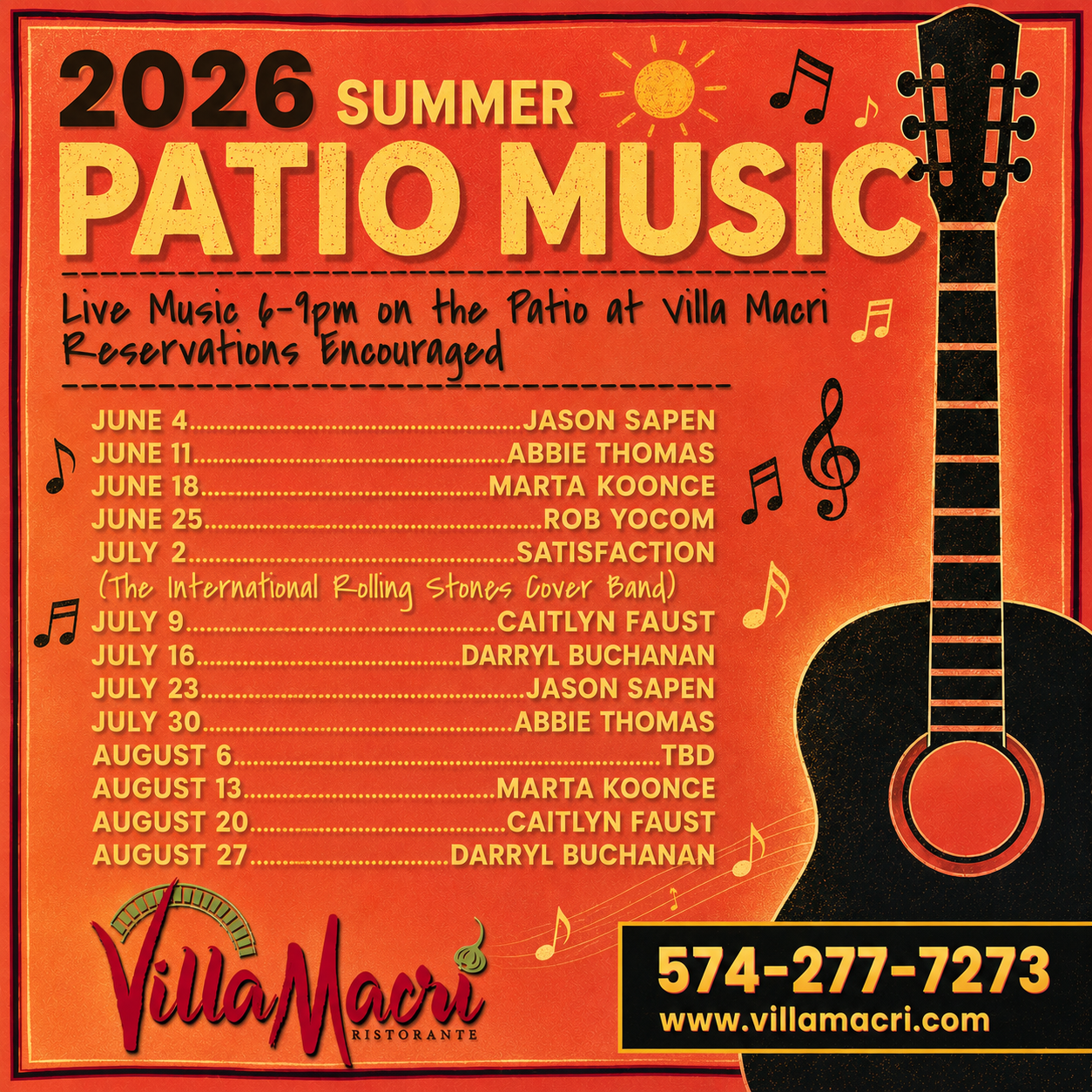2026 Summer Patio Music 
6pm - 9pm