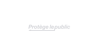 Un fond blanc avec les mots « Protège le public » dessus