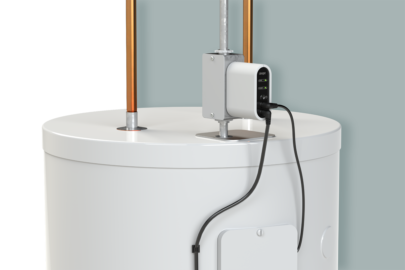 Un chauffe-eau blanc avec un cordon attaché dessus.