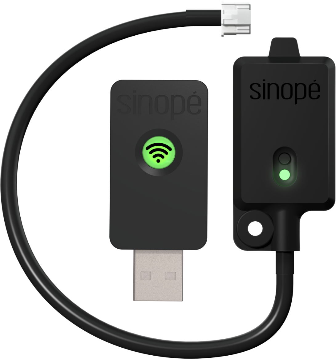 Un appareil noir avec le mot sinope dessus