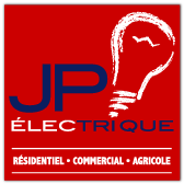 Un logo pour jp electric avec une ampoule sur fond rouge