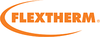 Le logo de flextherm est orange sur fond blanc.