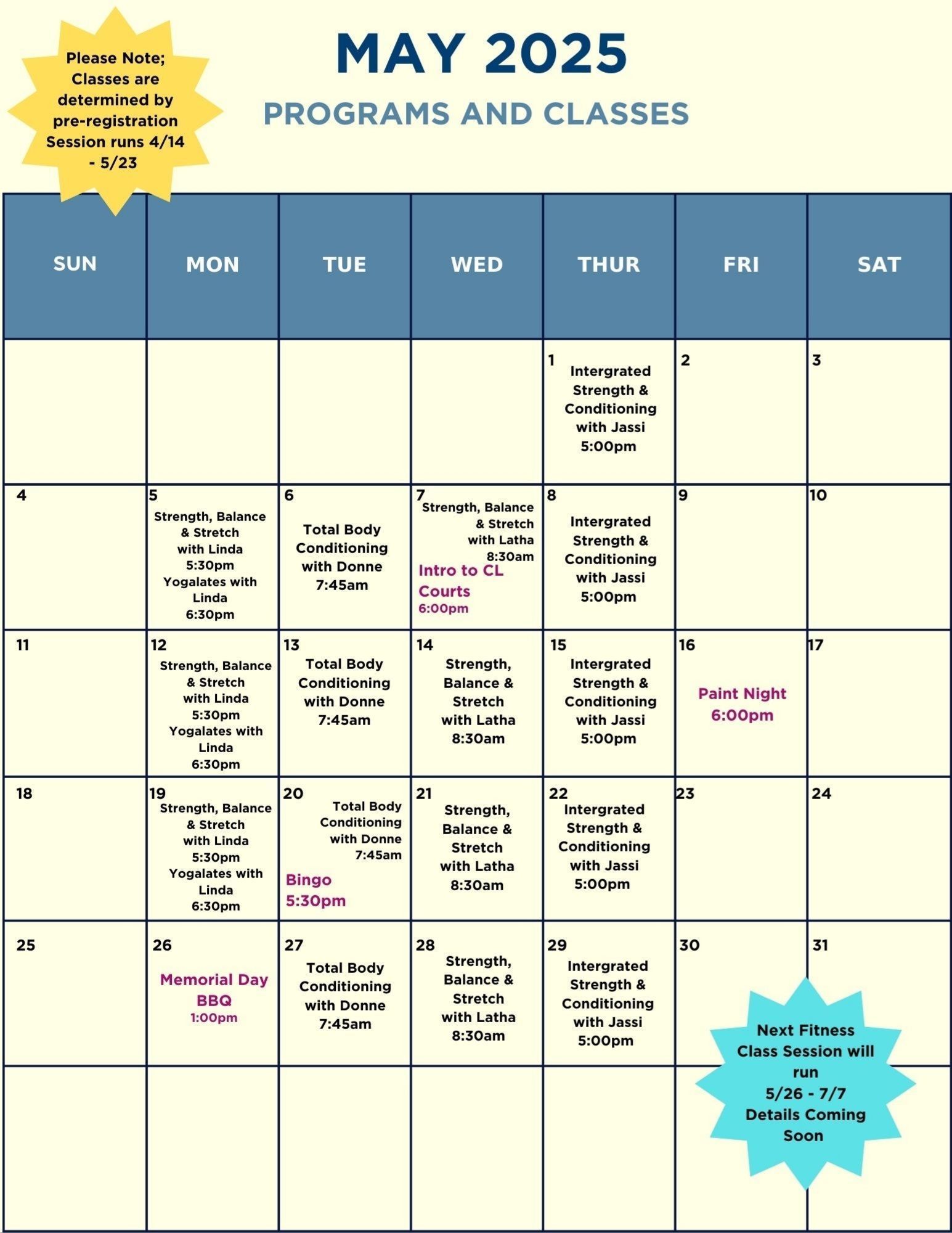 A calendar showing december 2024 programs and classes
