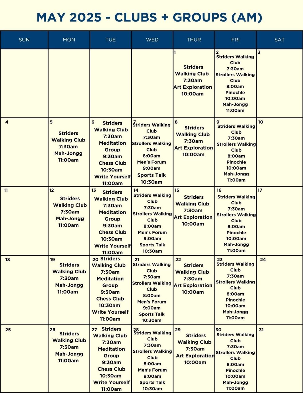 A calendar for december 2024 shows clubs and groups
