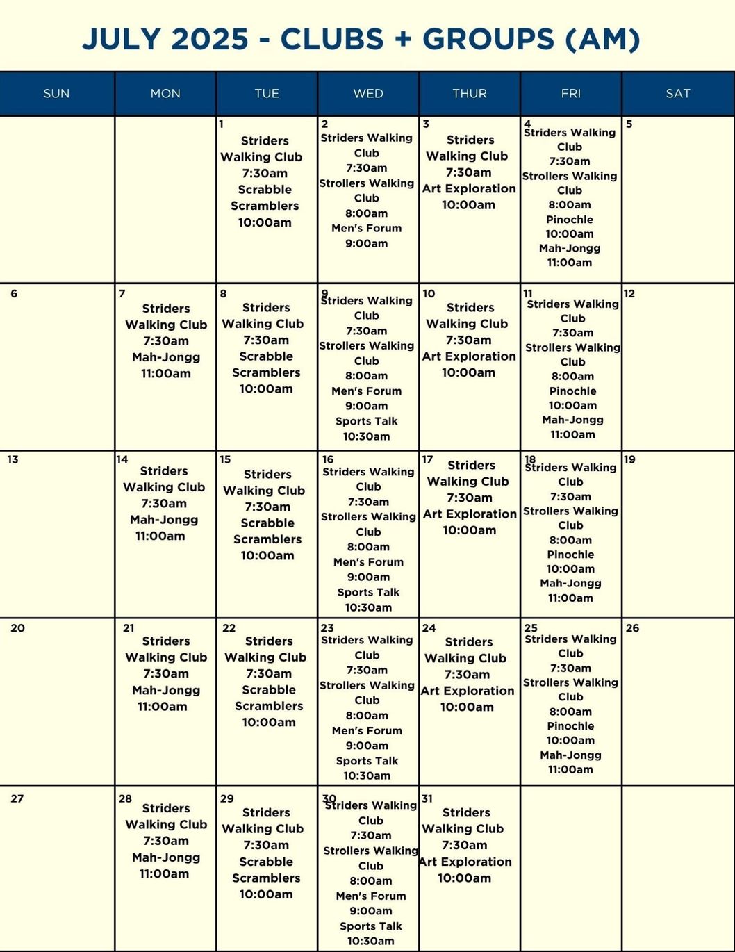 A calendar for december 2024 shows clubs and groups