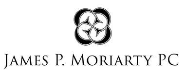 A black and white logo for James P. Moriarty PC