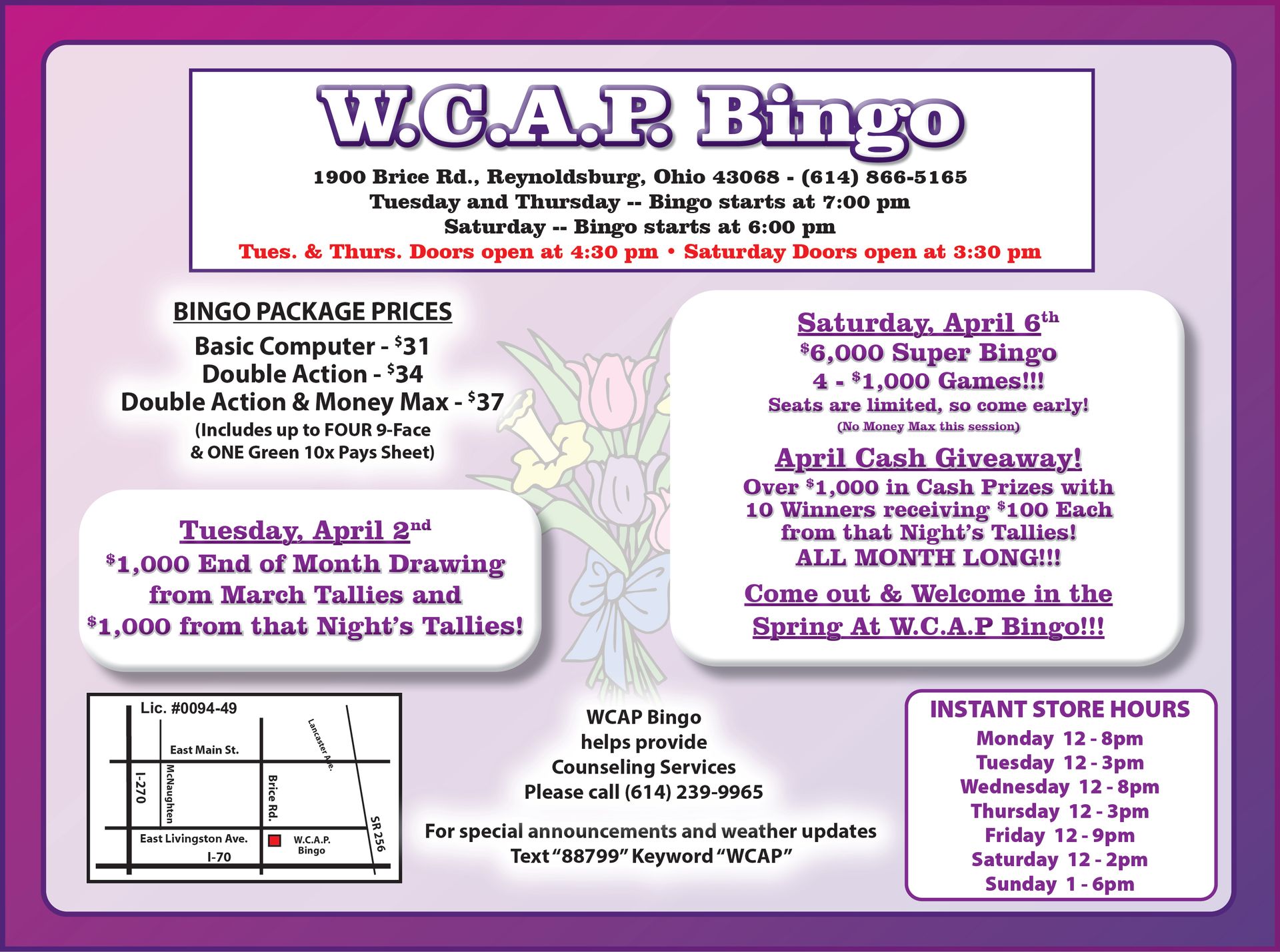 Check out WCAP Bingo's special events and promotions for April 2024