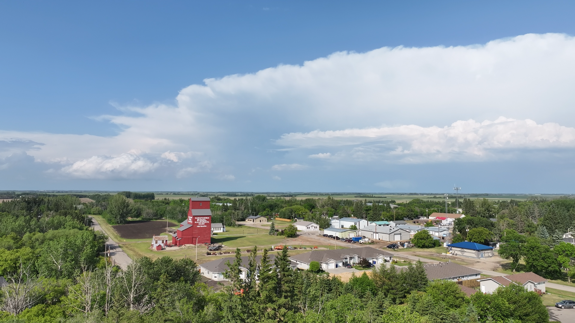 View of Hepburn with grain elevator