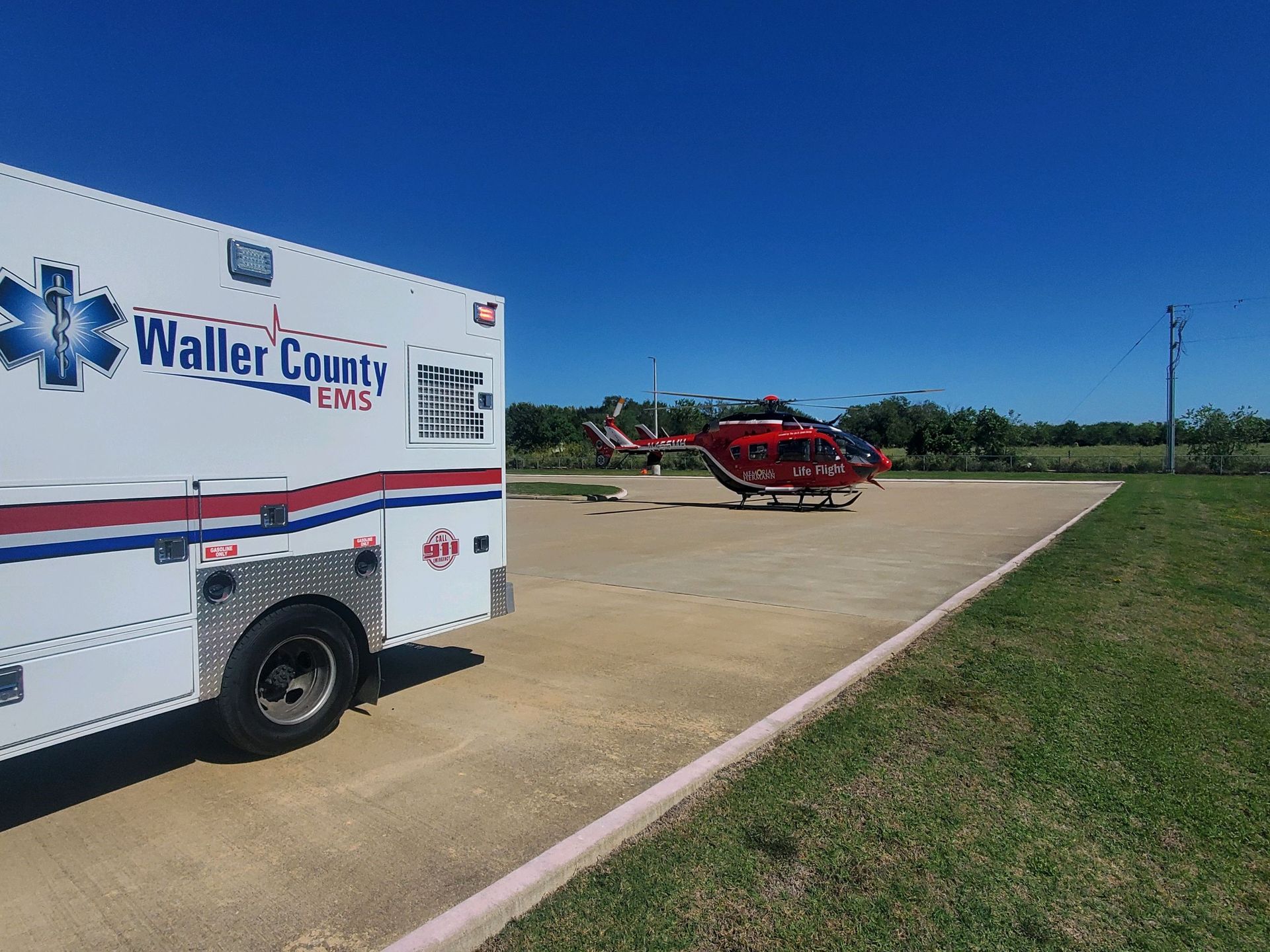 A picture of a Memorial Hermann Life Flight helicopter.