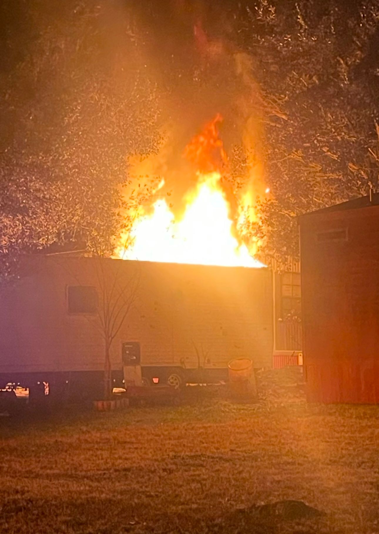 Construction trailer on fire.