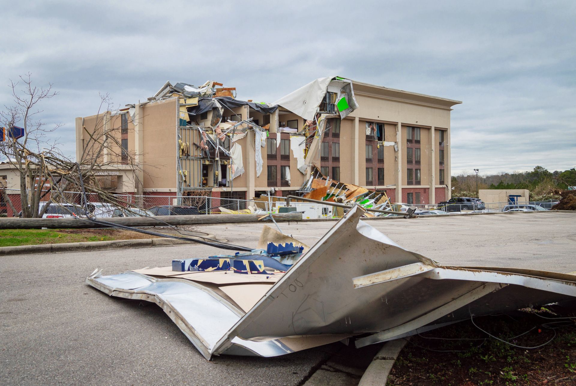 Commercial building with storm damage