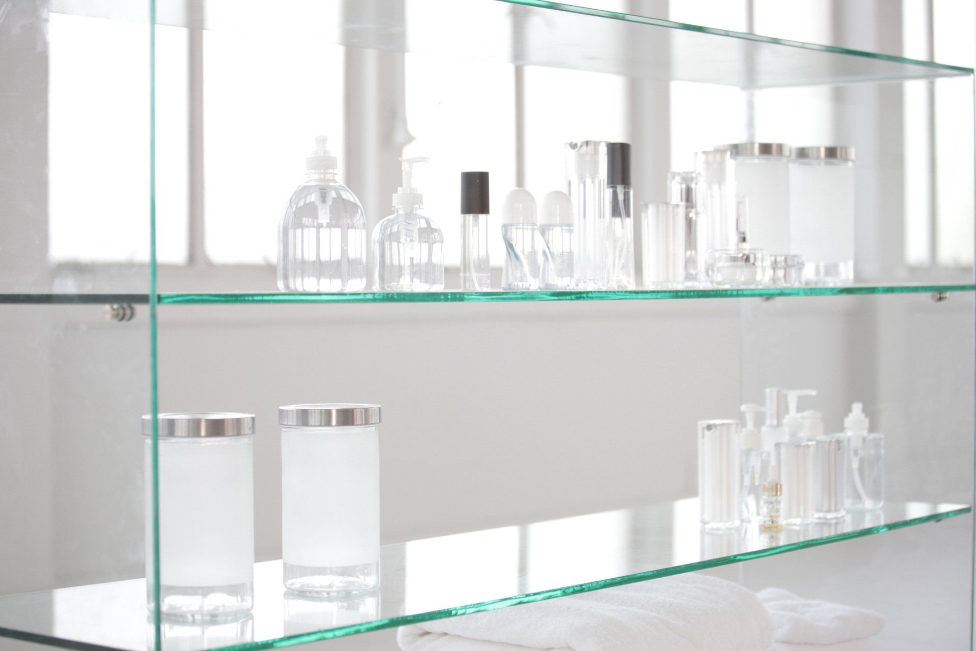 Glass bottles on glass shelf - Englewood, FL - Englewood Glass & Mirror
