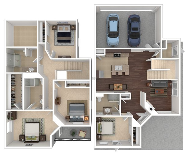 3 Beds, 3 Baths Furnished Floorplan