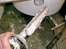 Failed and scaled immersion element Scaled Megaflo immersion element