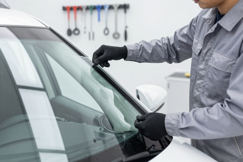 Advanced Auto Glass technician installing a windshield in Schaumburg, IL