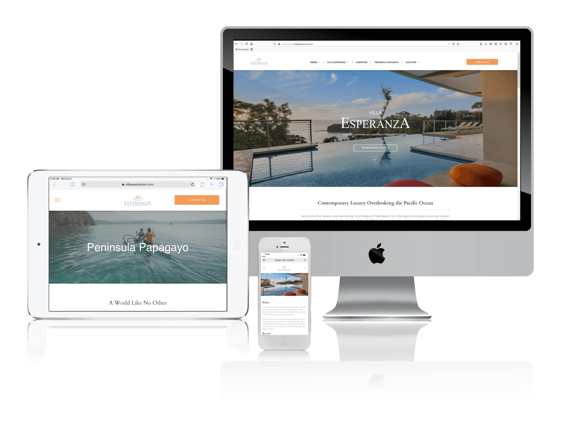 A computer , tablet , and cell phone are sitting next to each other.
