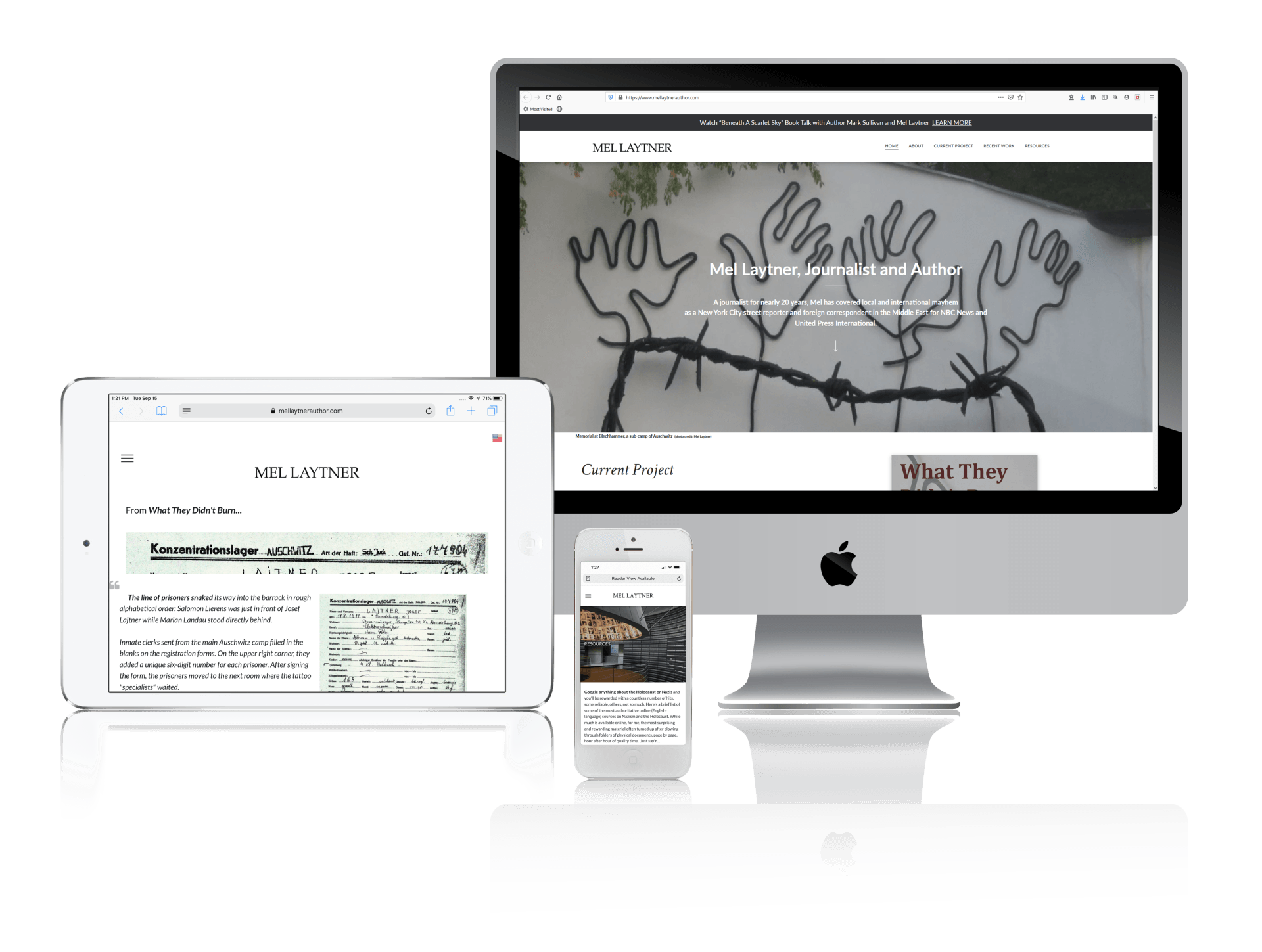 A computer , tablet , and cell phone are sitting next to each other.