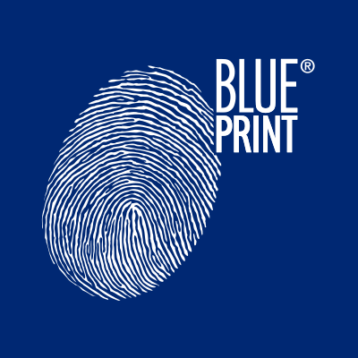 Blue Print logo: white fingerprint on blue background with white text