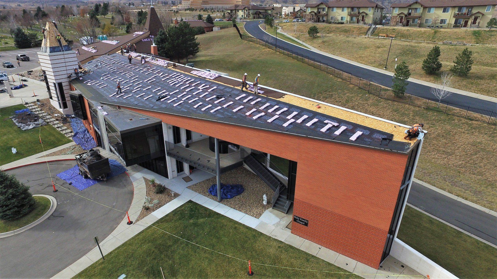 St. Joseph's roof and steeple are being prepped for a new roof.