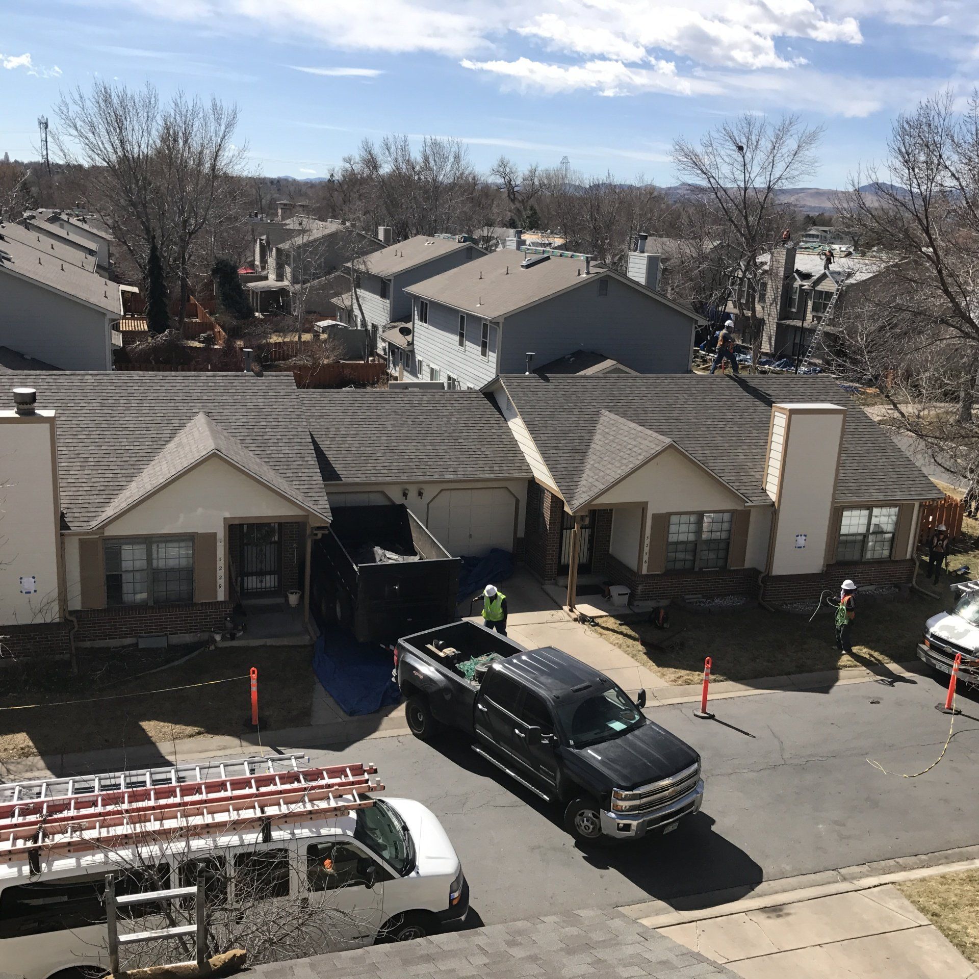 Aerial view of a wrap up of a job site.