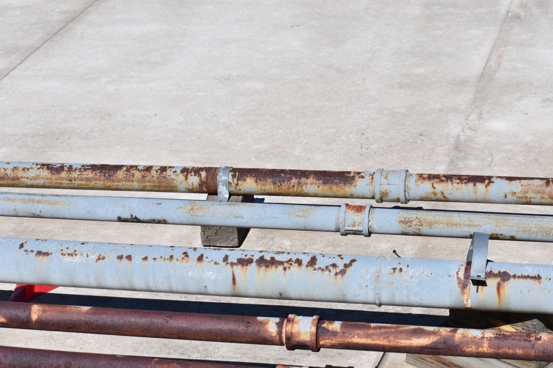 Picture of rusty pips on roof.