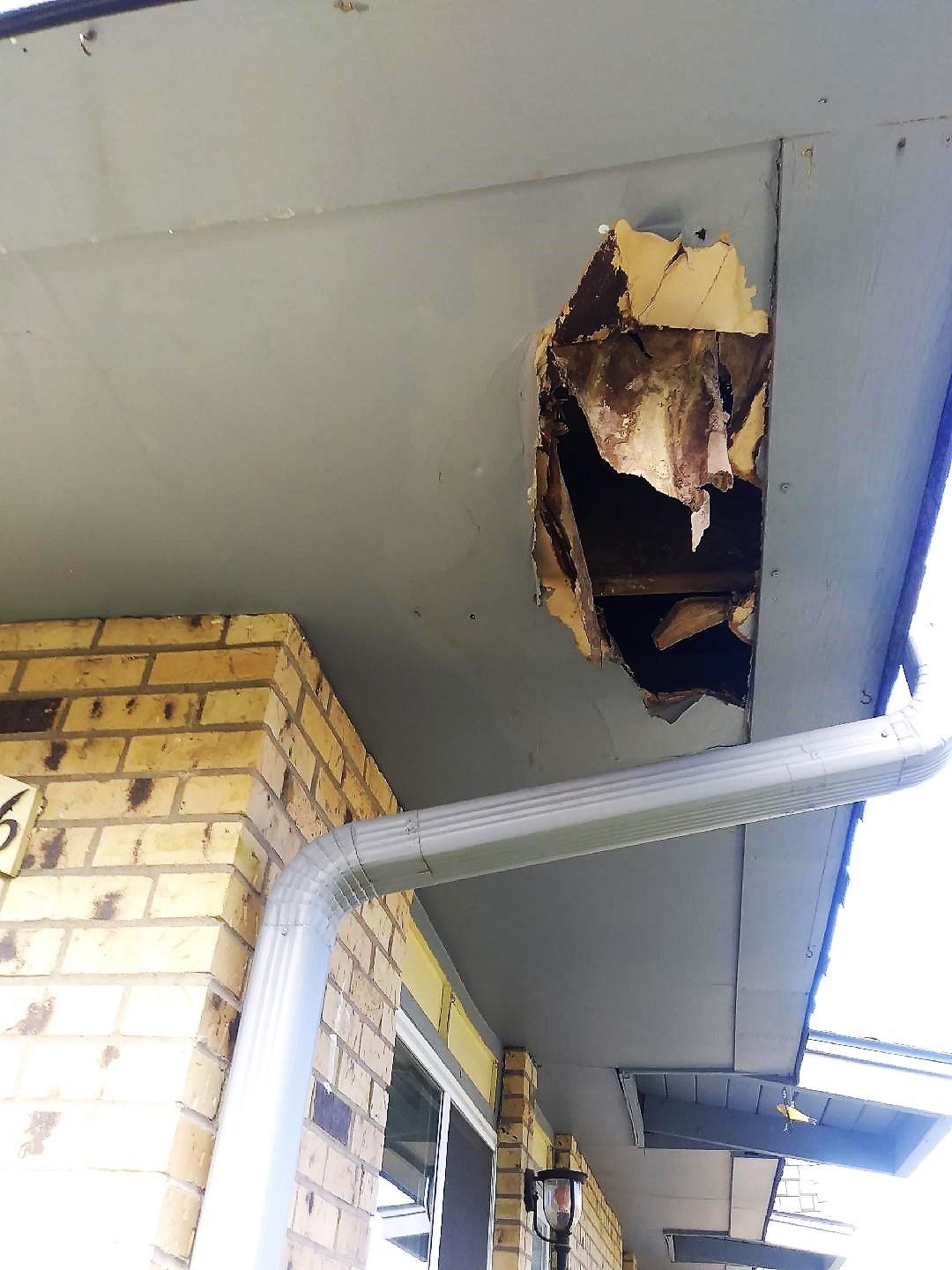 Repaired soffit - before.
