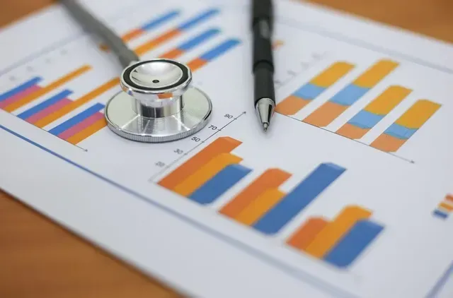 a stethoscope and pen are sitting on top of a graph .