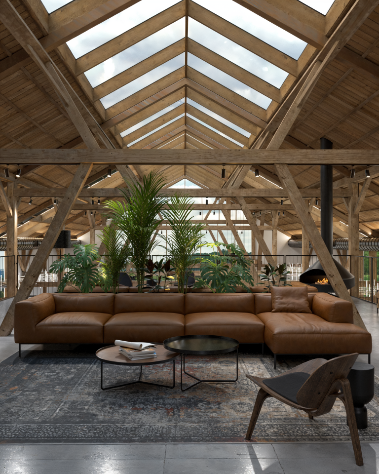 A man is standing next to a pile of wood in a workshop.